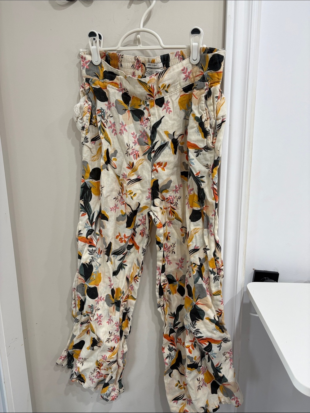 Rachel Zoe 100% Linen Floral Wide Leg Pants Size M